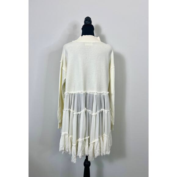 We the Free Pixie Sweatshirt in Bone Size XS Pullover Layered Fringe Cotton - Picture 3 of 5